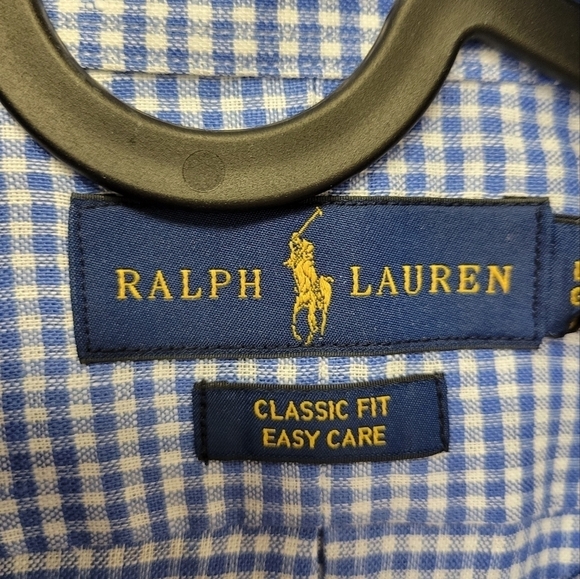 Ralph Lauren Classic Fit Gingham Oxford Linen Shirt Blue L - Picture 6 of 11